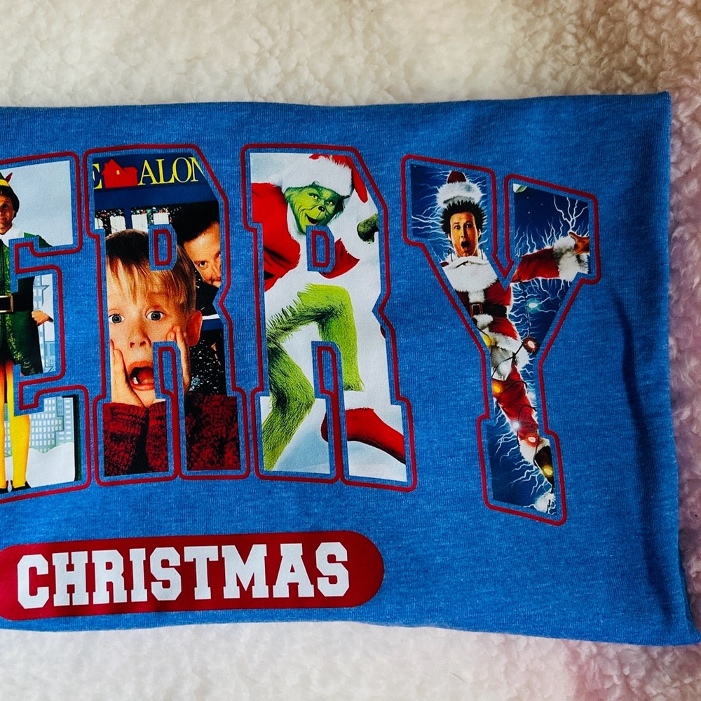 Blue Merry Christmas Graphic T-Shirt - Picture 3 of 3